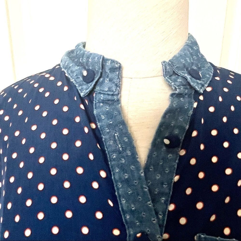 Solitaire blue polka dot long sleeved button down shirt - Picture 4 of 13